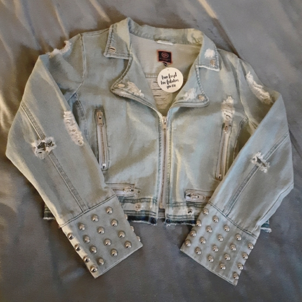 Boom Boom Distressed Look Jean Jacket